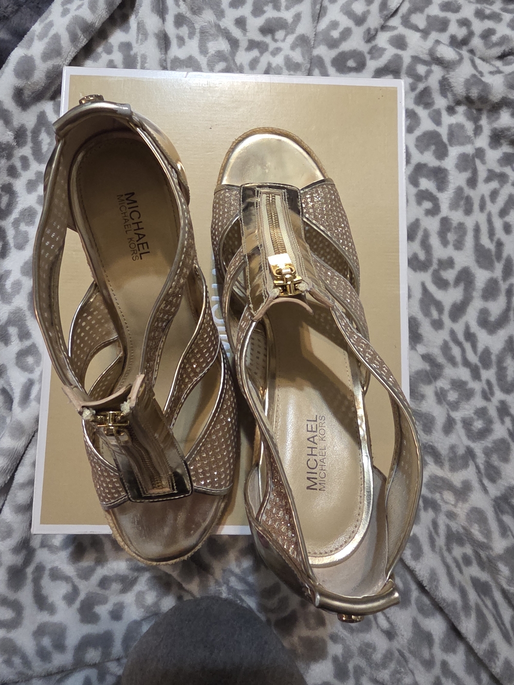 Michael Kors Damita Gold Metallic Espadrille Wedge Sandals - Picture 5 of 12